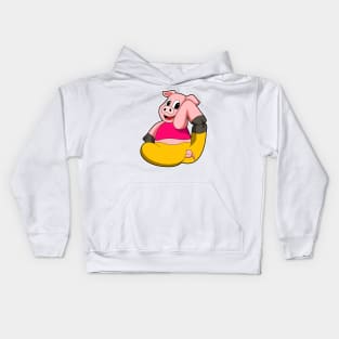 Pig at Yoga funny Kids Hoodie